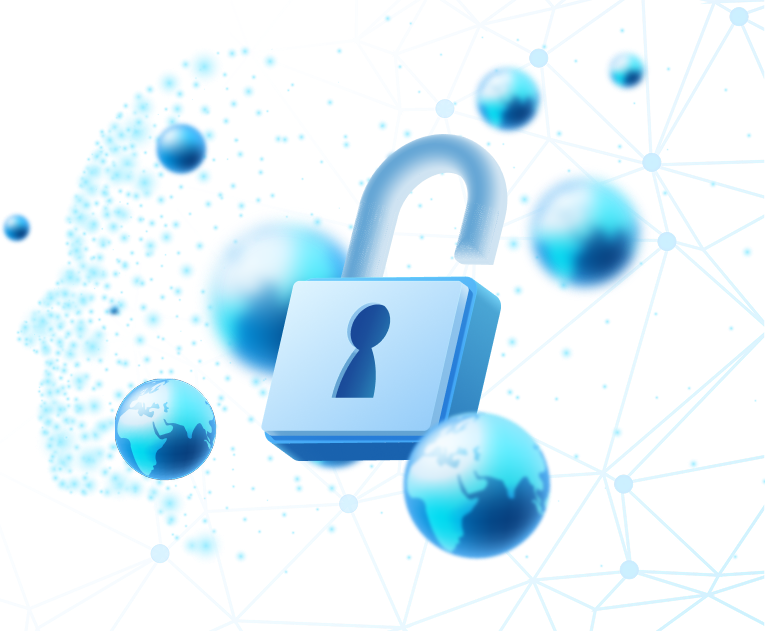 A shield icon representing global cyber-security protection concept.